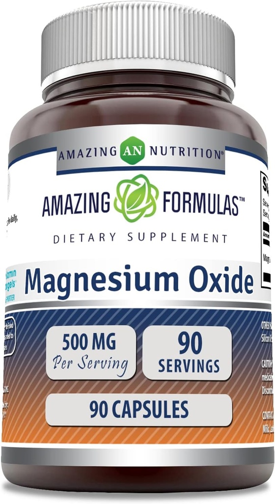 Formules étonnantes Supplément à l'oxyde de magnésium : 500 Mg par service 90 Capsules Non-OGM