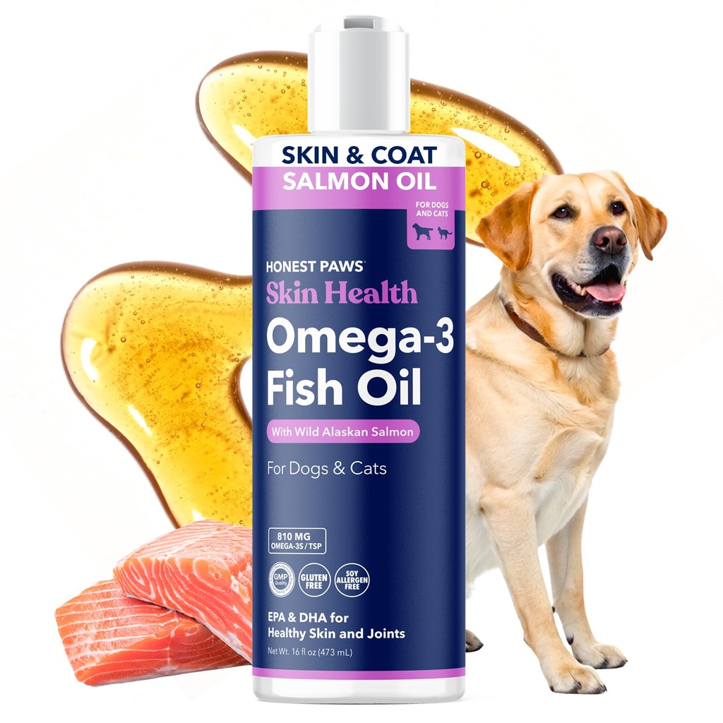Huile de saumon sauvage d'Alaska pour chiens et chats – supplément d'huile de poisson Omega 3 pour la peau, le manteau, les articulations et la santé du coeur – naturel, source durable, 16 oz