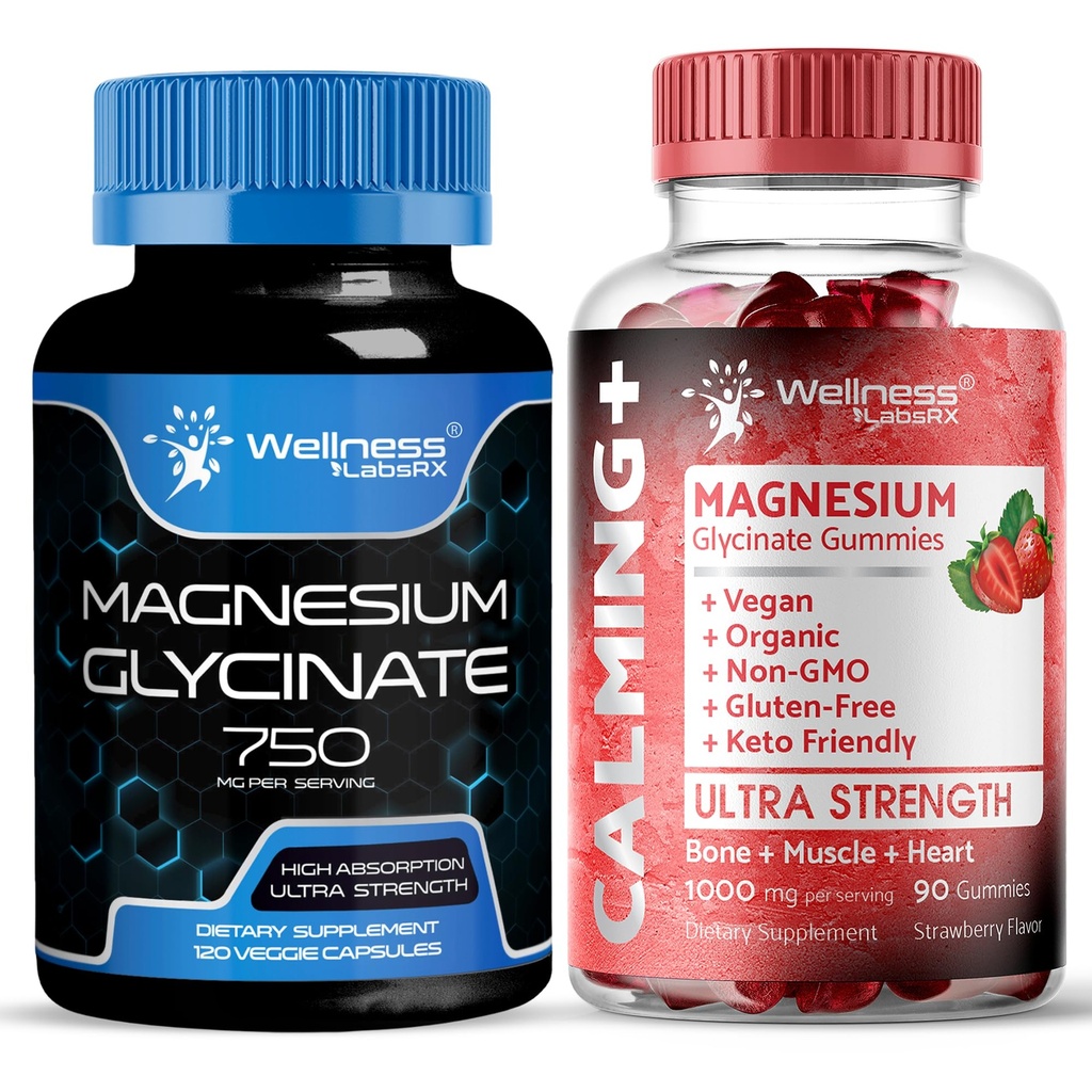 WELLNESS LABSRX Glycinate de magnésium Capsules 750mg - Glycinate de magnésium Gommies 1000mg