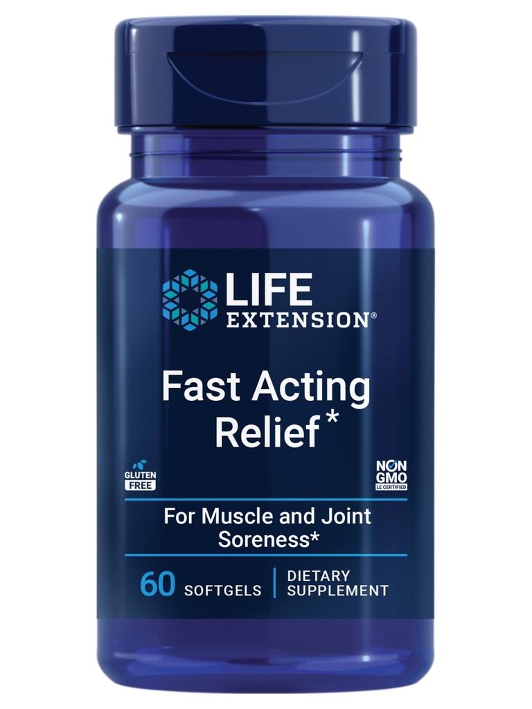 Life Extension Relief à action rapide, Graines de sésame noir, Turmeric, Boswellia, Supplément de soutien articulaire, Relief rapide pour l'inconfort des os, des articulations et des muscles, Sans gluten, Non-OGM, 60 softgels
