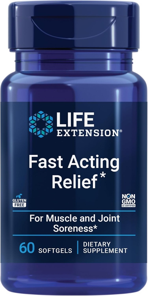 Life Extension Relief à action rapide, Graines de sésame noir, Turmeric, Boswellia, Supplément de soutien articulaire, Relief rapide pour l'inconfort des os, des articulations et des muscles, Sans gluten, Non-OGM, 60 softgels