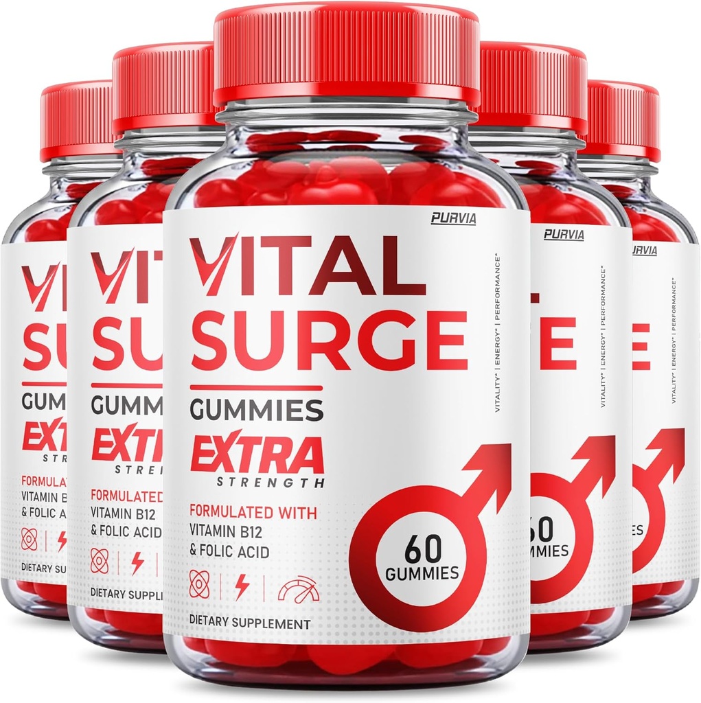 (5 Pack) Gommies de Surge Vital - Formule officielle - Gommies de Surge Vital de la force maximale, supplément de vitamine Vitalsurge Gommies Soutien avancé de bien-être, Gommies de Surge Vital fabriqués aux États-Unis (300 Gommies)