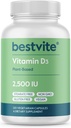 BESTVITE Vitamine végétale D3 2500 UI (120 gélules végétariennes) - Pas de stéarate - Vegan - Non OGM - Sans gluten