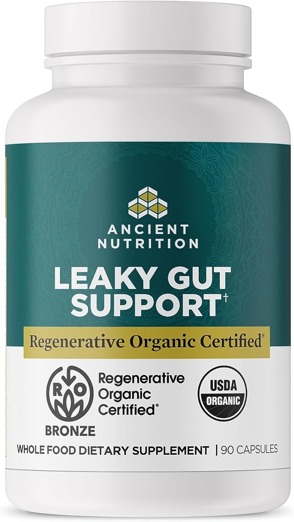 Complément de santé Gut de la nutrition ancienne, Capsules de Gut certifié biologique régénérative, formule avec la Mane de Lion, Racine de réglisse fermentée et Spearmint, Sans gluten, Paléo et Keto Friendly, 90