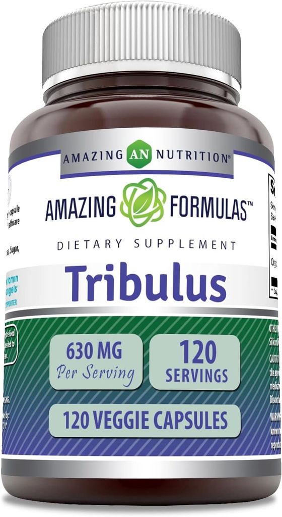 Formules étonnantes Supplément d'extrait de Tribulus Terrestris bio : 630 Mg par portion 120 Capsules de légumes : Non-OGM (sans gluten) Fabriqué aux États-Unis