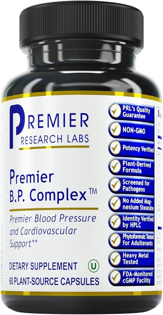 Premier Research Labs Premier Complexe BP - Suppléments de santé cardiaque, formule BP, supplément d'allicine à l'ail, pilules de soutien à base de plantes naturelles avec Reishi & Cayenne Pepper - 60 capsules végétariennes
