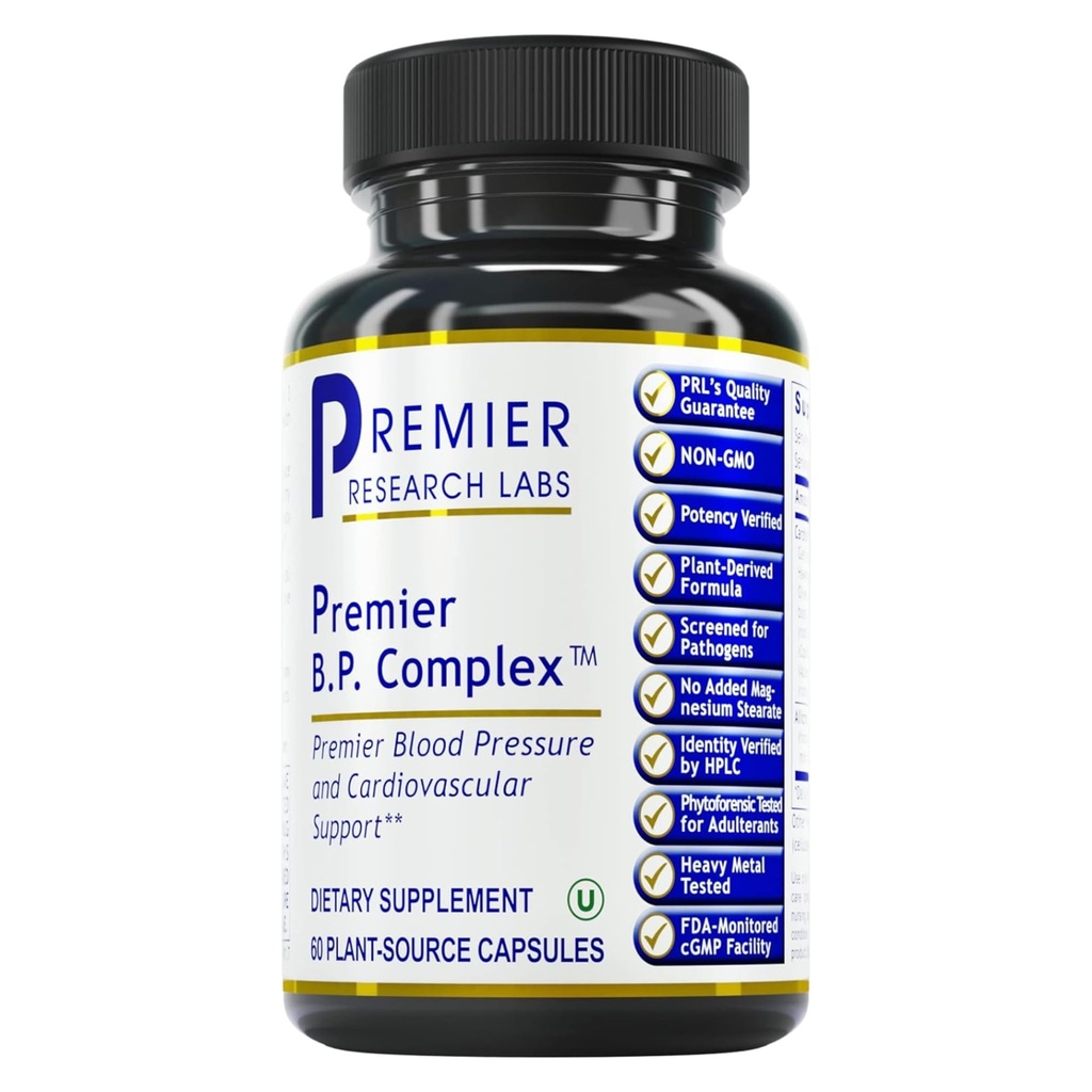 Premier Research Labs Premier Complexe BP - Suppléments de santé cardiaque, formule BP, supplément d'allicine à l'ail, pilules de soutien à base de plantes naturelles avec Reishi & Cayenne Pepper - 60 capsules végétariennes