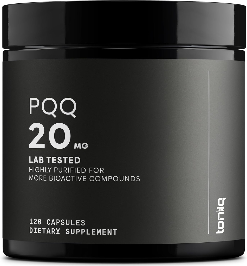 Toniiq 99%+ 20mg Supplément - Ultra haute pureté PQQ 20mg Formule concentrée - PQQ 20 mg 120 Capsules - Pyrroloquinoline Supplément quinone - 1 Capsule Servant - Capsules végétariennes