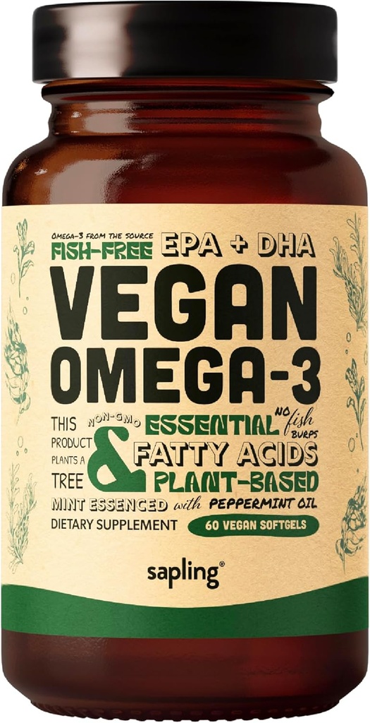 Supplément Vegan Omega 3 - Acide gras à base végétale DHA et EPA - Carrageenan Free, alternative à l'huile de poisson, soutient le cœur, le cerveau, la santé articulaire - Algae source durable - 60 Softgels