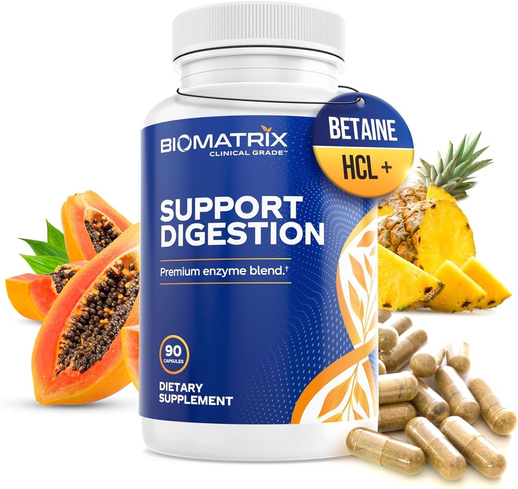 Supplément d'enzymes digestives (90 Capsules) Soutien Digestion - avec Bile purifiée, Pancréatine, Enzymes végétaux, Bile à Ox, Betaine HCL, Soutien Digestion des graisses glucidiques et protéines
