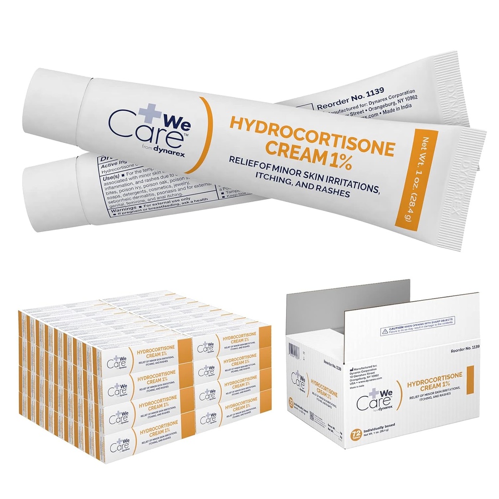 Crème hydrocortisone Dynarex - Onguent hydrocortisone anti-Itch topique pour soulagement temporaire des démangeaisons cutanées mineures, rash, irritation - 72 - 1oz Tubes