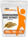BulkSupplements.com Poudre d'extrait de racine Ashwagandha - supplément Ashwagandha, supplément à base de plantes - végétalien et sans gluten, 600mg par portion, 250g (8,8 oz) (paquet de 1)