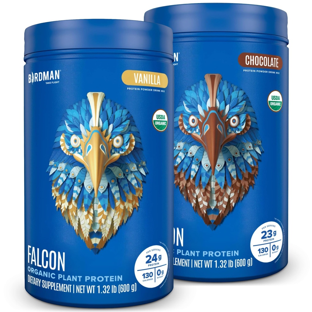 BIRDMAN Faucon Poudre de protéines végétales biologique, sans Stevia et sans sucre, à base de plantes, faible teneur en glucides, sans lait, sans kéto, sans lactosérum, probiotique, protéinée de pois