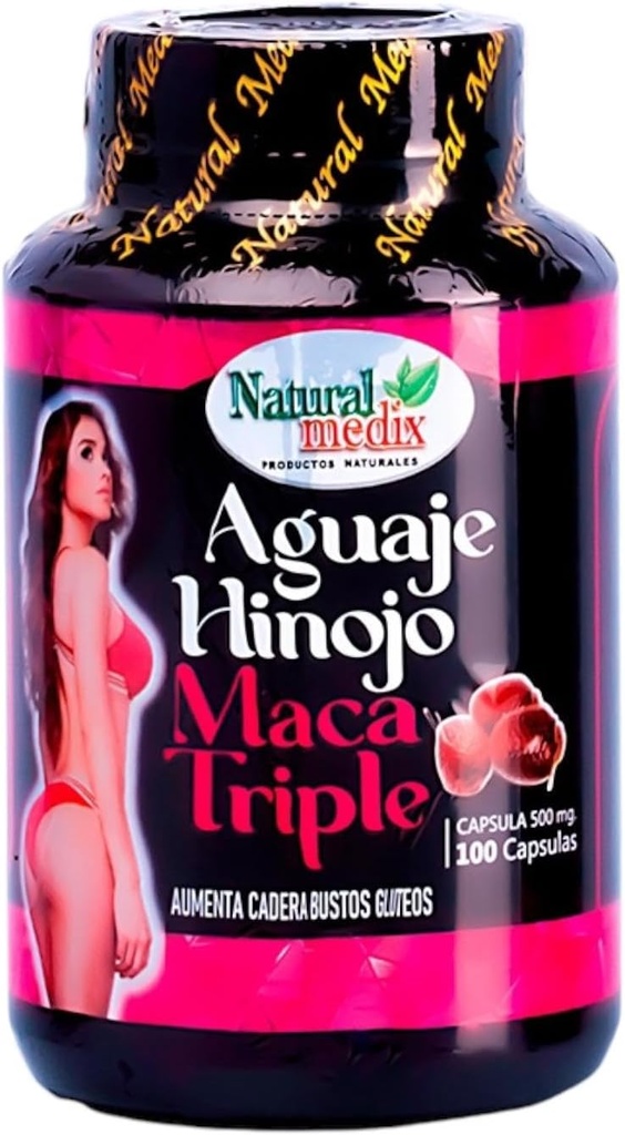 Aguaje Hinojo Maca Triple (Supplément Racine de Macao) Premium 100 Capsules - Peruvian Butt and Breast Enhancement Capsules - Supplément Santé Femme - Courbes Puissant Antioxydant