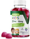 Viteey Zinc pour les enfants Gummies, 15mg - Immune Support - puissant antioxydant naturel, supplément de vitamine Zinc pour enfants - végétalien, sans gélatine, sans gluten - goût de baies à croquer