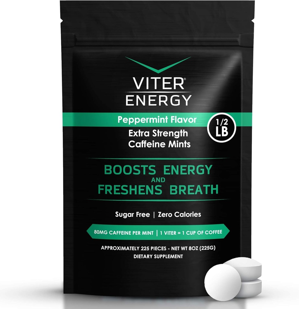 Viter énergie extra-résistance menthes caféinés 80mg caféine, B vitamines, sans sucre. (Peppermint, 8oz, sac en vrac)
