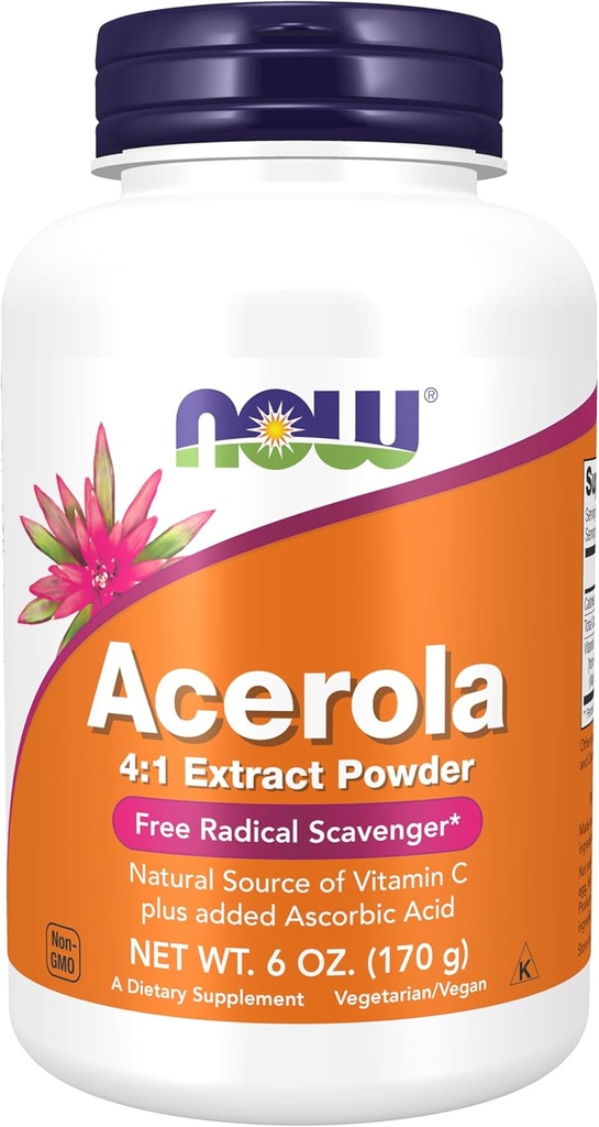 MAINTENANT Compléments alimentaires, Acerola 4:1 Poudre d'extrait, Acerola et acide ascorbique, Scavenger radical libre*, 6-Ounce