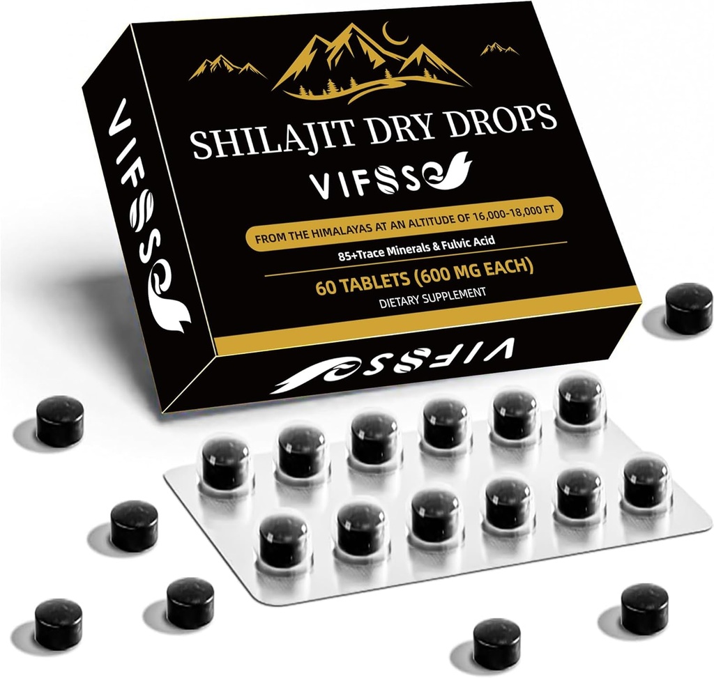 Shilajit gouttes sèches, supplément Shilajit, 36000 Mg biologique Shilajit puissance maximale, booster d'énergie, la nature de grade or Shilajit pour le soutien énergétique, 1 paquet de 60 comtes