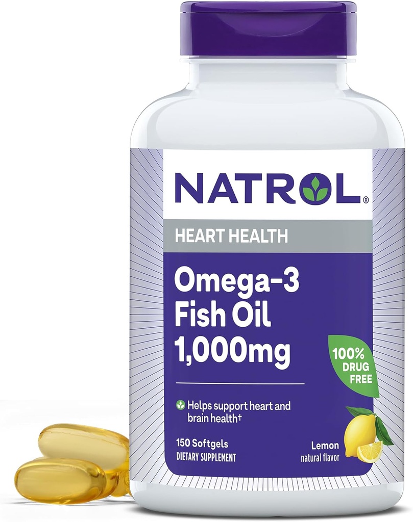 Natrol, Omega-3 Huile de poisson Softgels, Supplément diététique santé cardiaque, 1000 mg, 150 Compte