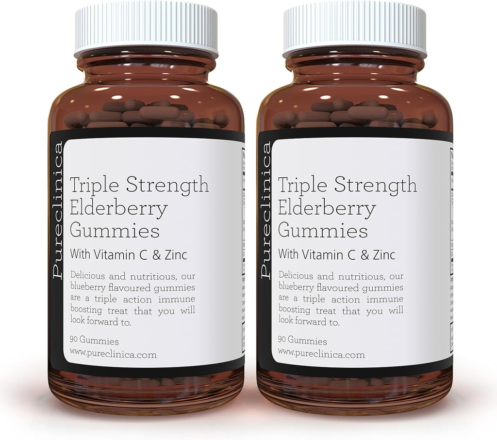 purclinica Triple Strength Immmun Support - Gommies de mûrier avec vitamine C et zinc x 180 Gommies (2 bouteilles de 90) – jusqu'à 6 mois d'approvisionnement!