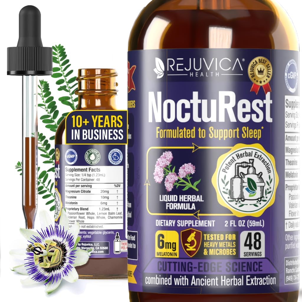 NoctuRest Natural Sleep-Aid avec Valérian et Mélatonine - Formule liquide tout naturel pour 2X Absorption - Magnésium, L-Theanine & More