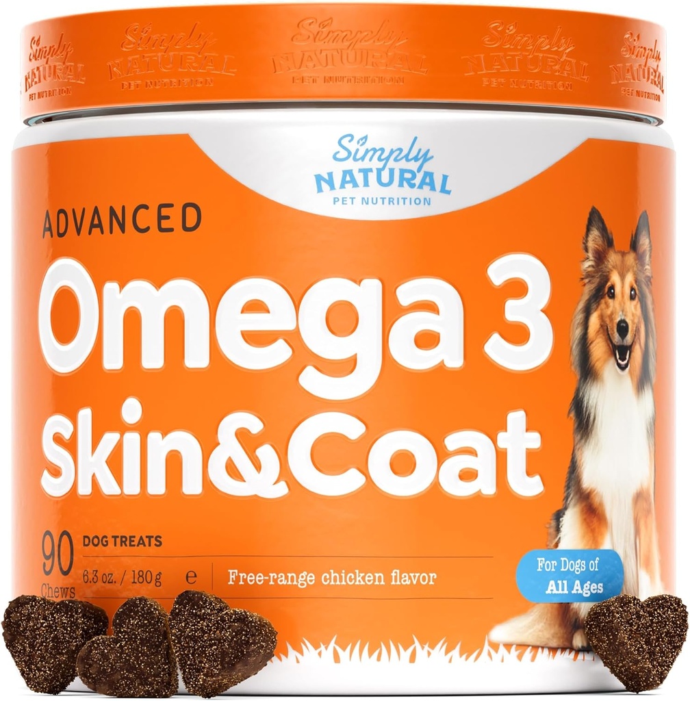 Omega 3 pour les chiens - Omega 3 Huile de poisson pour les chiens, Supplément Shedding avec l'huile de saumon pour les chiens peau et manteau, réduit les démangeaisons et soutient la santé cardiaque - 90 chiens Allergie Chews pour la peau démangeaison