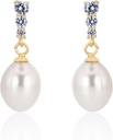 18K Or plaqué Argent Sterling Dangle Blanc Drop Cueilli à la main Qualité Eau douce Cultured Pearl Boucles d'oreilles de mariage avec Cubic Zirconia Cristaux Perle Boucles d'oreilles mariées Bijoux pour les mariées