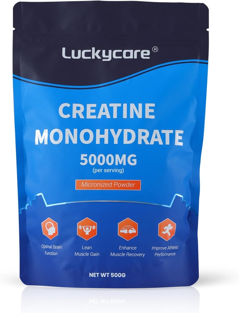 Luckycare Créatine monohydratée - 5000 mg Creatine micronisée pure - Poudre de créatine pour la force et la performance - 100 portions, 500G