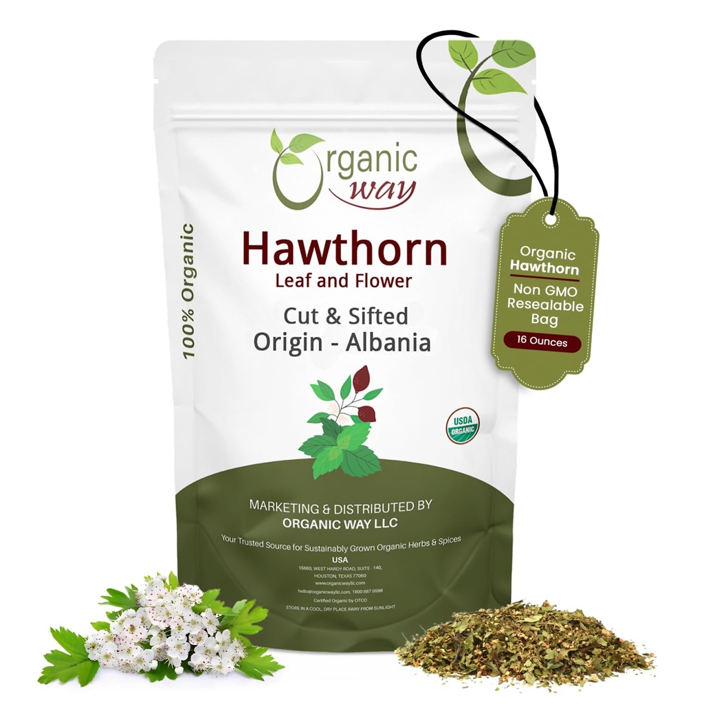 Feuilles d'épines et fleurs coupées et tamisées (Crataegus monogyna) - Thé à base de plantes (European Wild-Harvest) Certifié USDA & Kosher (non OGM et sans gluten) Origine - Albanie (16 Oz)