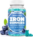 Gommies de fer pour les femmes et les hommes - Supplément de fer avec vitamine B6, B12, C, Zinc, Folate pour les adultes et les enfants - Soutien Iron Déficience, Anémie, Energy Boost, Blood Builder - Sans sucre Vegan 60ct Blueberry