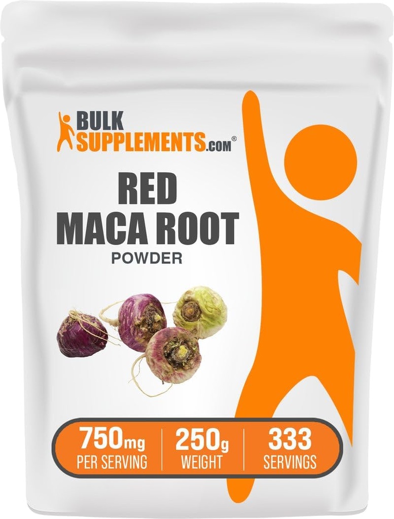 BulkSupplements.com Poudre de maca rouge - de racine, supplément de maca, supplément à base de plantes - Vegan & Gluten Free, 750mg par portion, 250g (8,8 oz) (paquet de 1)