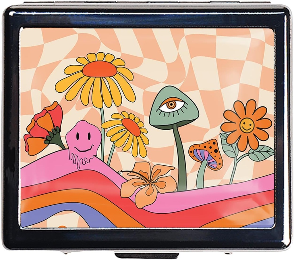 Silver Vintage Pill Box Boîte à pilules en métal de 7 jours avec miroir et 8 compartiments Mignon organisateur de pilules de voyage pour la chasse (fleurs de rainbow)