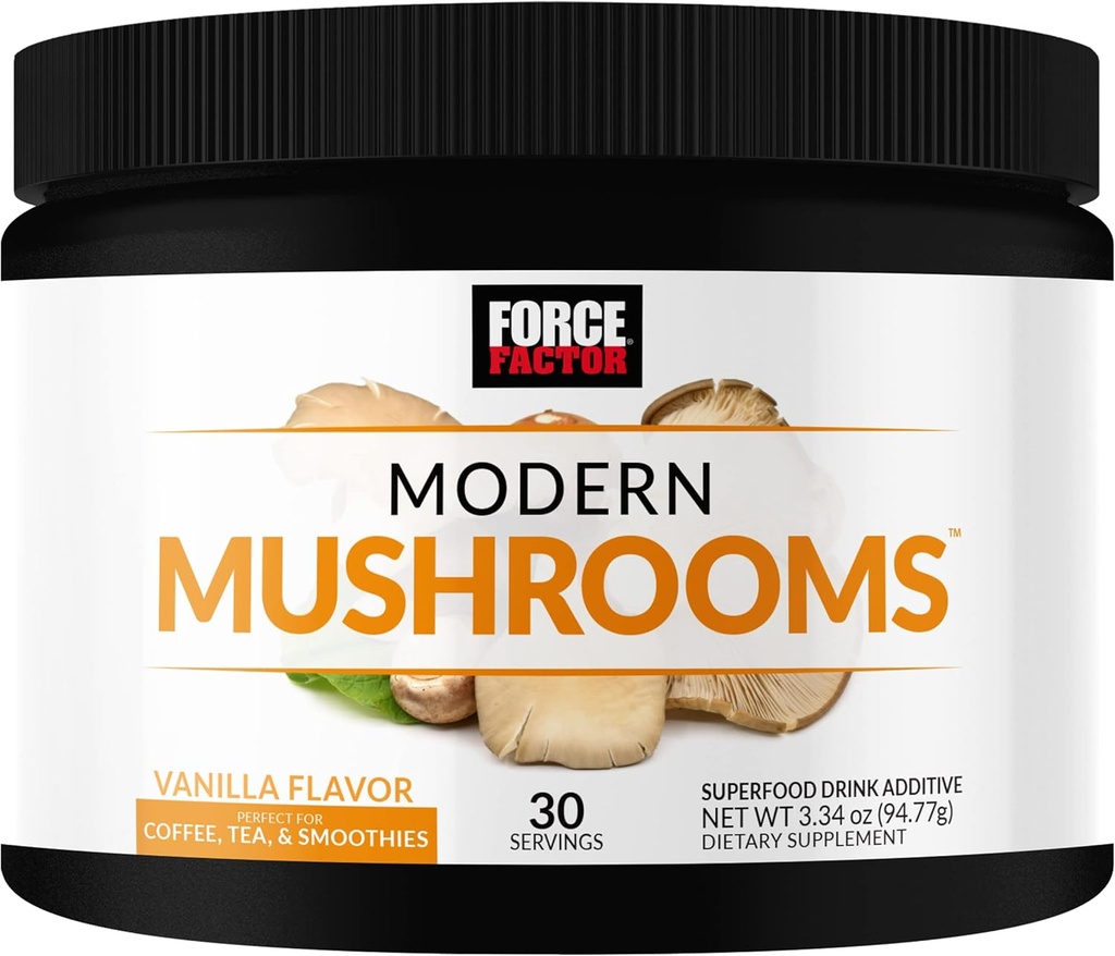 FACTEUR DE FORCE Moderne Champignons Poudre, Supplément Champignon avec Manille de Lions, Turkey Tail, & Cordyceps pour soutenir l'énergie, le focus, l'immunité et la digestion, Vanilla Flavor, 30 portions