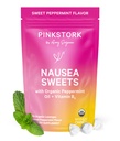 Pink Stork Organic Peppermint Sweets for Morning Sickness and Motion Sickness Support, Ajout de vitamine B6, 1ère grossesse de trimestre doit avoir - 30 bonbons de menthe poivrée enrobés