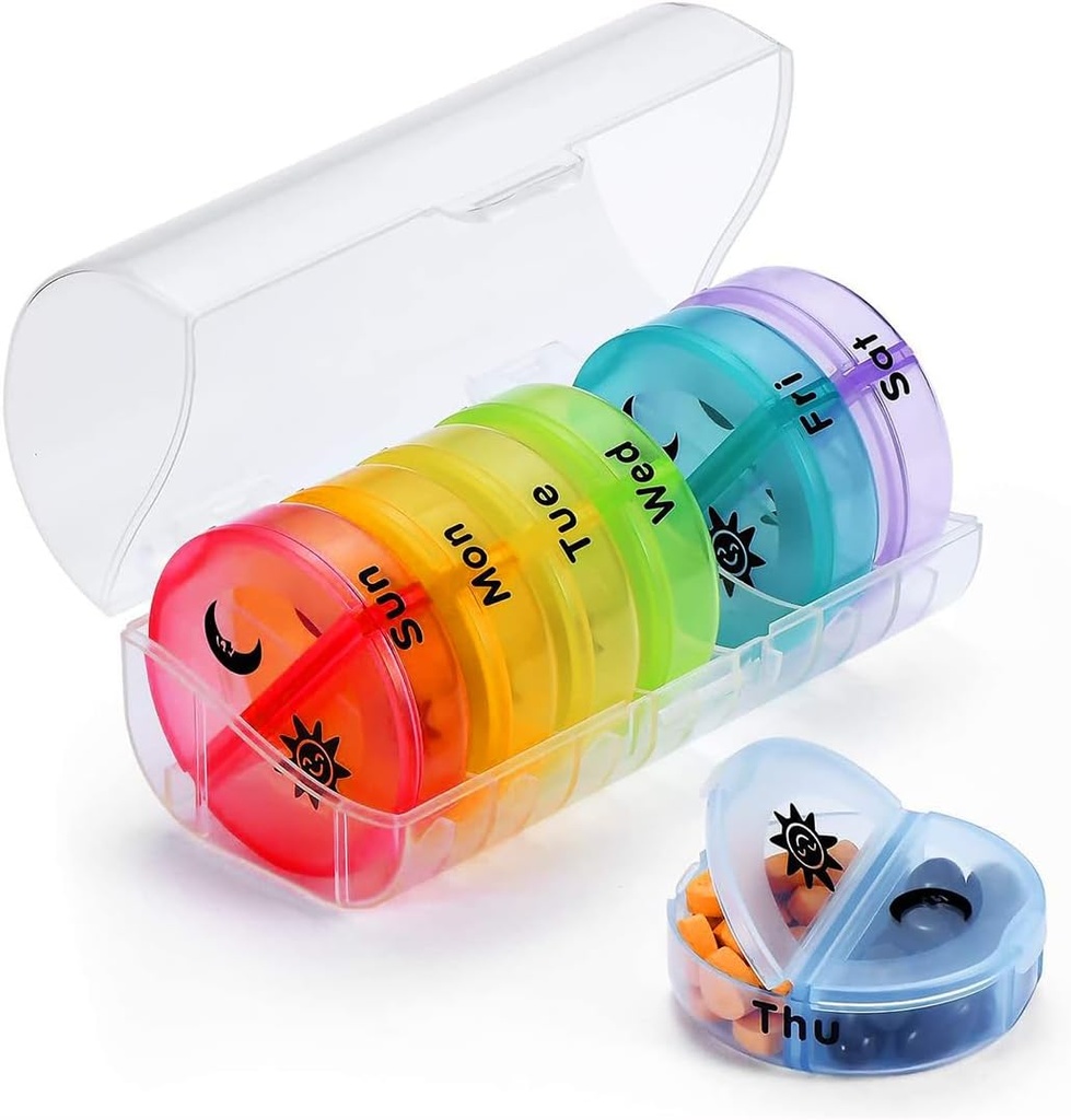 Boite médicale Cas d'organisateur de pilules de voyage, 2 fois par jour, grand distributeur de pilules hebdomadaire AM/PM, détenteur de rappel de médicaments 7 jours pour les vitamines, huiles de poisson, suppléments quotidiens de calcium, capsules