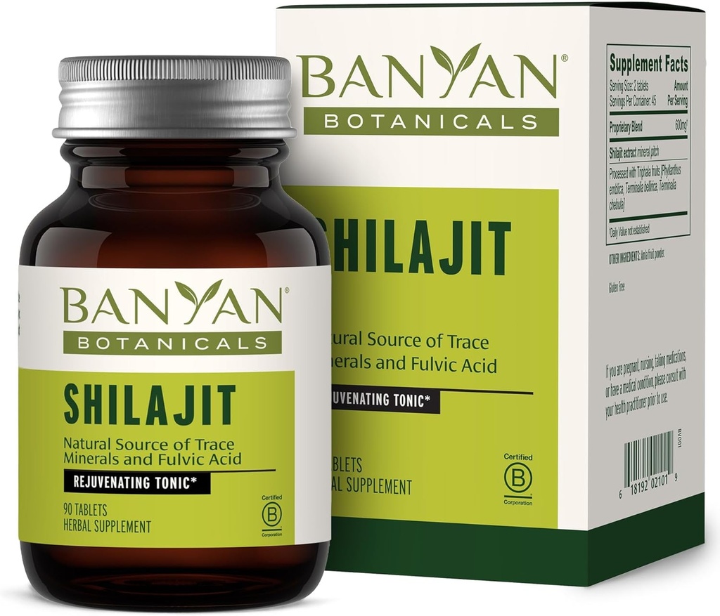 Banyan Botanicals Shilajit – Emplacement minéral biologique et durable – Supplément de Shilajit minéral pour la désintoxication naturelle et le vieillissement en santé* – 90 comprimés – Vegan non issu d'OGM