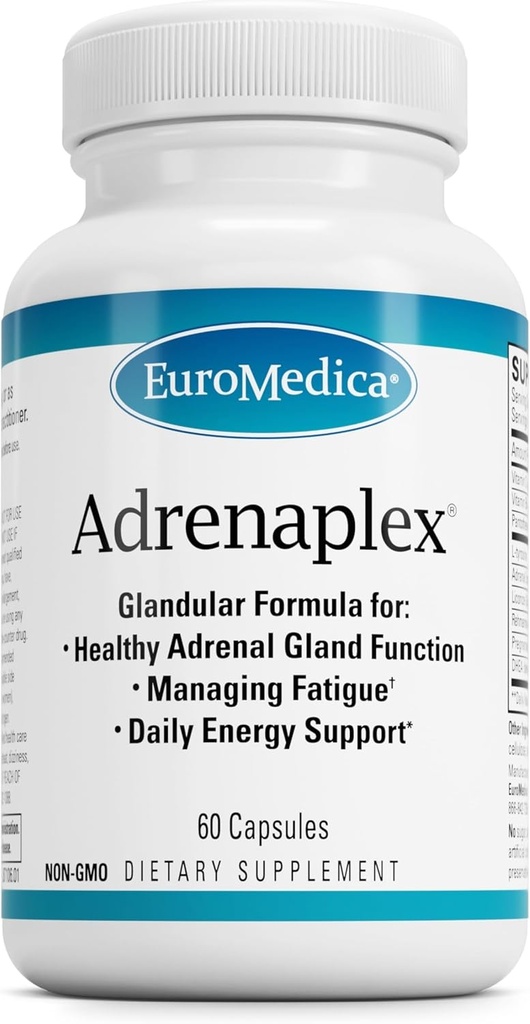 EuroMedica Adrénaplex - Supplément Fonction Gland Adrénal - Supplément Soutien Glandulaire avec Vitamines C & B6 - Soutient Fonction Adrénale Santé - Tenir hors de portée des enfants - 60 Capsules