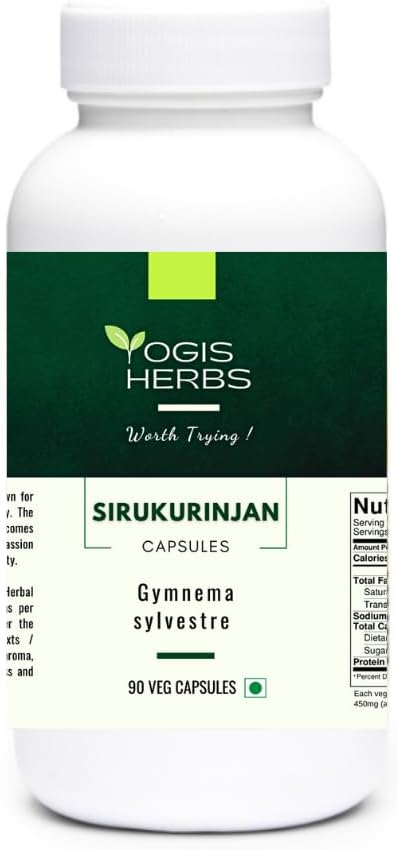 YOGIS HERBS Sirukurinjan Capsules (Gymnema Sylvestre) – Supplément à base de plantes pour le soutien digestif, métabolique et immunitaire – 90 capsules de légumes