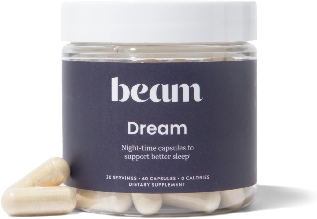 Beam Dream Sleep Capsules, L-Theanine, Apigenin, Reishi et Magnésium, troisième partie testé aide au sommeil naturel et supplément de sommeil pour le sommeil profond, relaxation et récupération, soutien du sommeil, 30 portions