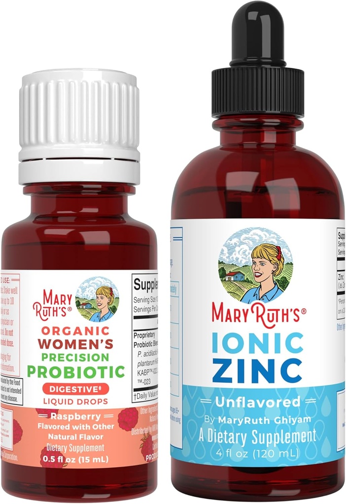 MaryRuth Organics Precision Probiotic pour les femmes (framboises) et les gouttes de zinc.