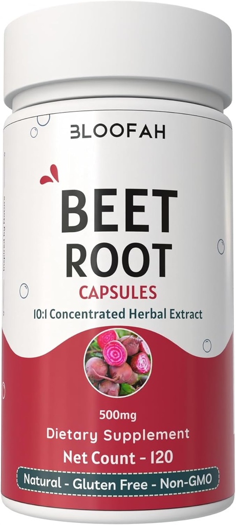 Capsules de racines de betteraves 500mg="Concentré 10:1 Extrait Beta vulgaris=" Supplément naturel à base de plantes" Non-OGM, sans gluten.