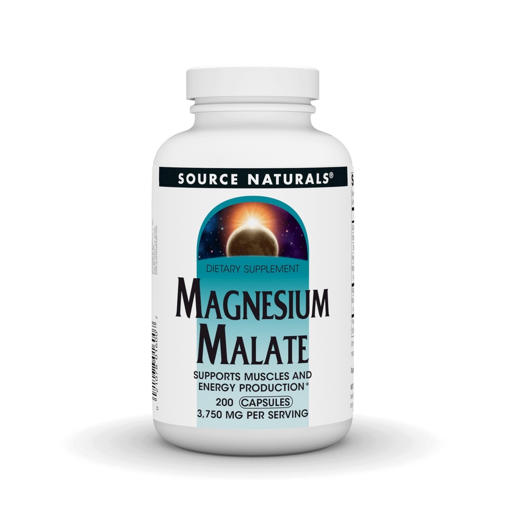 Source Naturals Malate de magnésium, soutient la production de muscles et d'énergie*, 3750 MG - 200 capsules