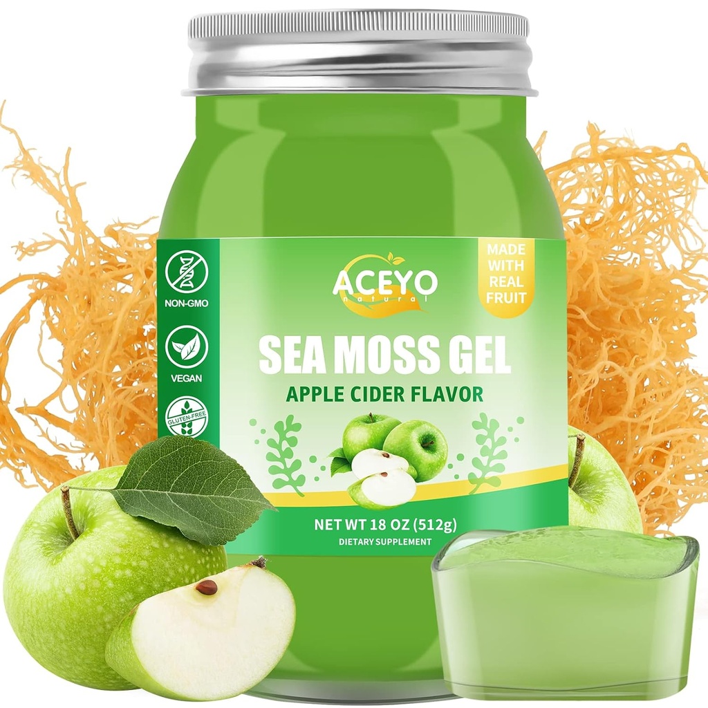 (18 OZ) Irish Sea Moss Gel Bio cru Végétalien Apple Saveur 102 Vitamines et Minéraux Sauvages récoltés Non-OGM Immune Defense Booster Thyroïde Soutien digestif