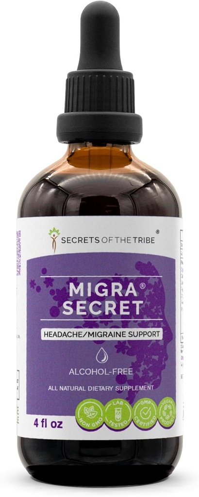 Migra Secret Alcool-Free, Glycerite Feverfew, Ginger, Periwinkle, Ginkgo, Peppermint. Teinture, extrait de plantes Céphalées/Migresse Support 4 OZ