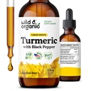 Supplément curcuma naturel et biologique liquide - Support conjoint - Curcumine curcuma avec extrait de poivre noir - gouttes de racine curcuma - Teinture végétalienne, sans sucre et sans alcool - 2 fl oz