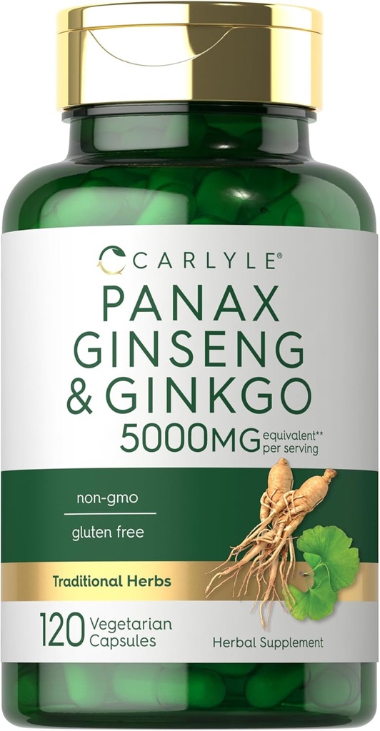 Carlyle Panax Ginseng & Ginkgo 5000mg.120 Capsules végétariennes.