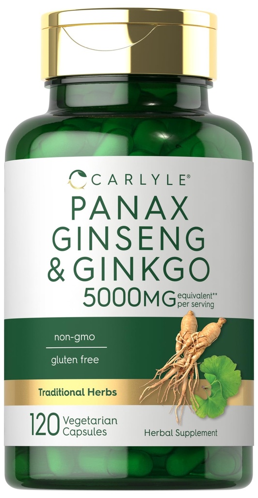 Carlyle Panax Ginseng & Ginkgo 5000mg.120 Capsules végétariennes.