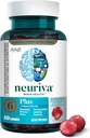 NEURIVA Plus Supplément Cerveau pour mémoire, focus et concentration+Fonction cognitive avec vitamines B6 & B12 et Nootropiques testés cliniquement Phosphatidylsérine et neurofactor, 50ct Gommies de fraise