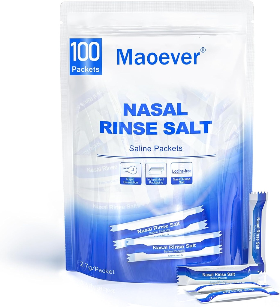Neti Pot Salt Packets - 100 Packets Saline enrobés individuellement pour le lavage nasal