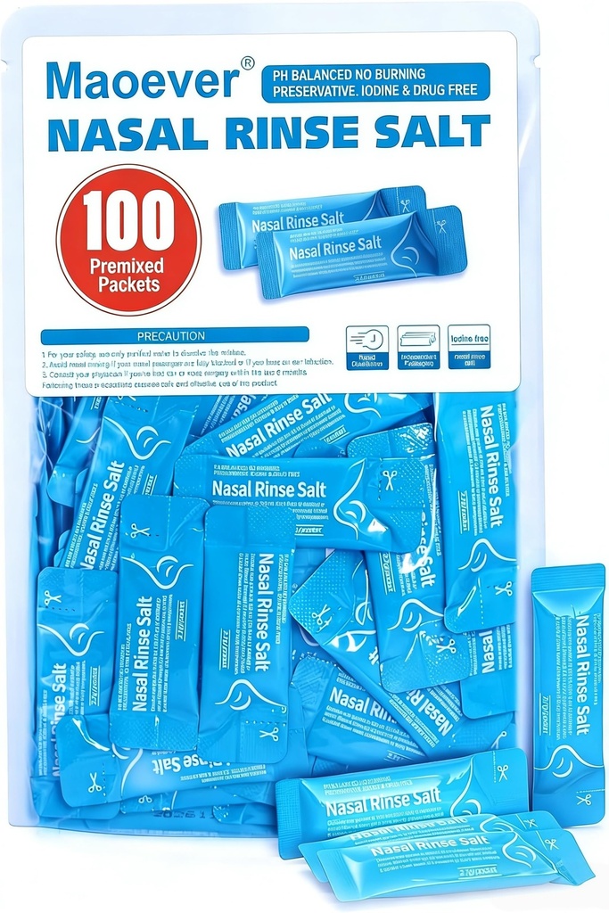 Neti Pot Salt Packets - 100 Packets Saline enrobés individuellement pour le lavage nasal